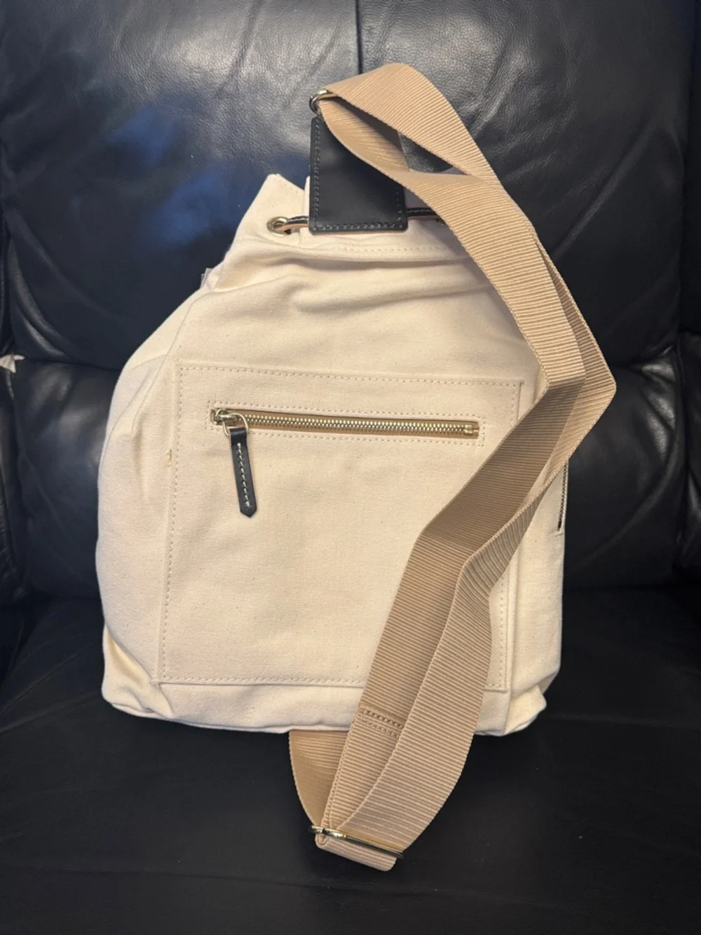 Dooney & Bourke Canvas And Leather Pickleball Sling Bag, Color Cream/Black - Picture 9 of 11